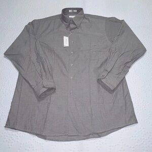 Van Heusen Men Broadcloth Button Dress Shirt Neck 17 Sleeve 34/35 Micro Plaid